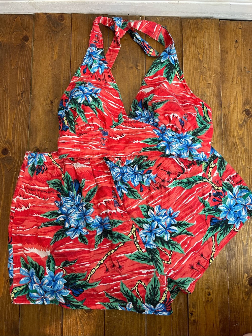 Pacific Connections women’s size 14 1990’s two piece swim suit red tropical